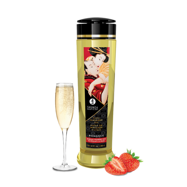 Huile de massage Shunga Romance - Vin pétillant à la fraise